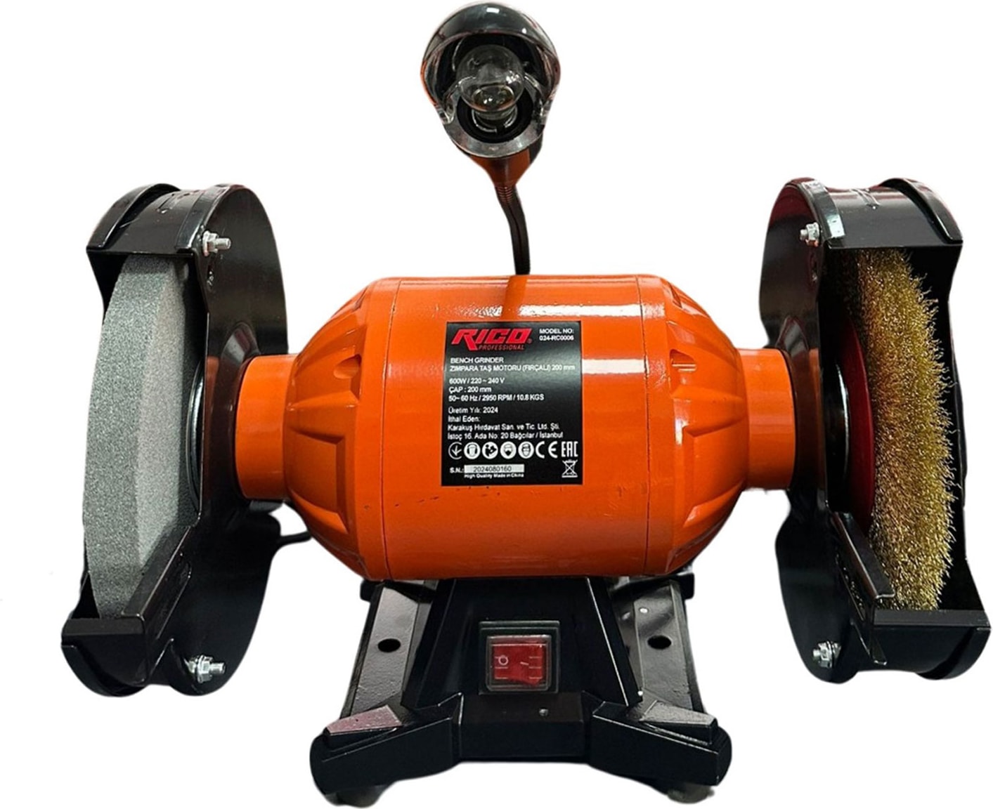 024-RC0006 Profesyonel Taş Motoru Işıklı Tel Fırçalı 600W 200 mm