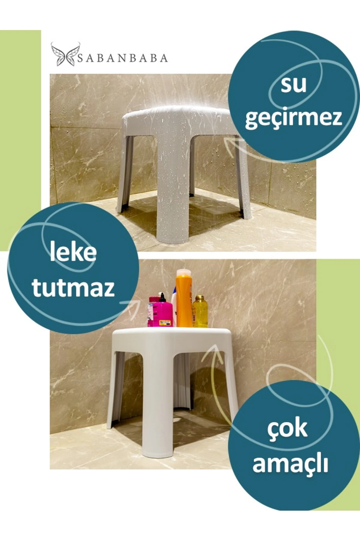Tabure Sağlam Plastik Kırılmaya Dayanıklı Bahçe, Balkon ,Banyo Beyaz