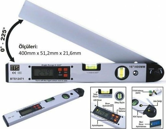 12471 2 Sulu Dijital Açı Ölçerli Su Terazisi 16"/400 mm