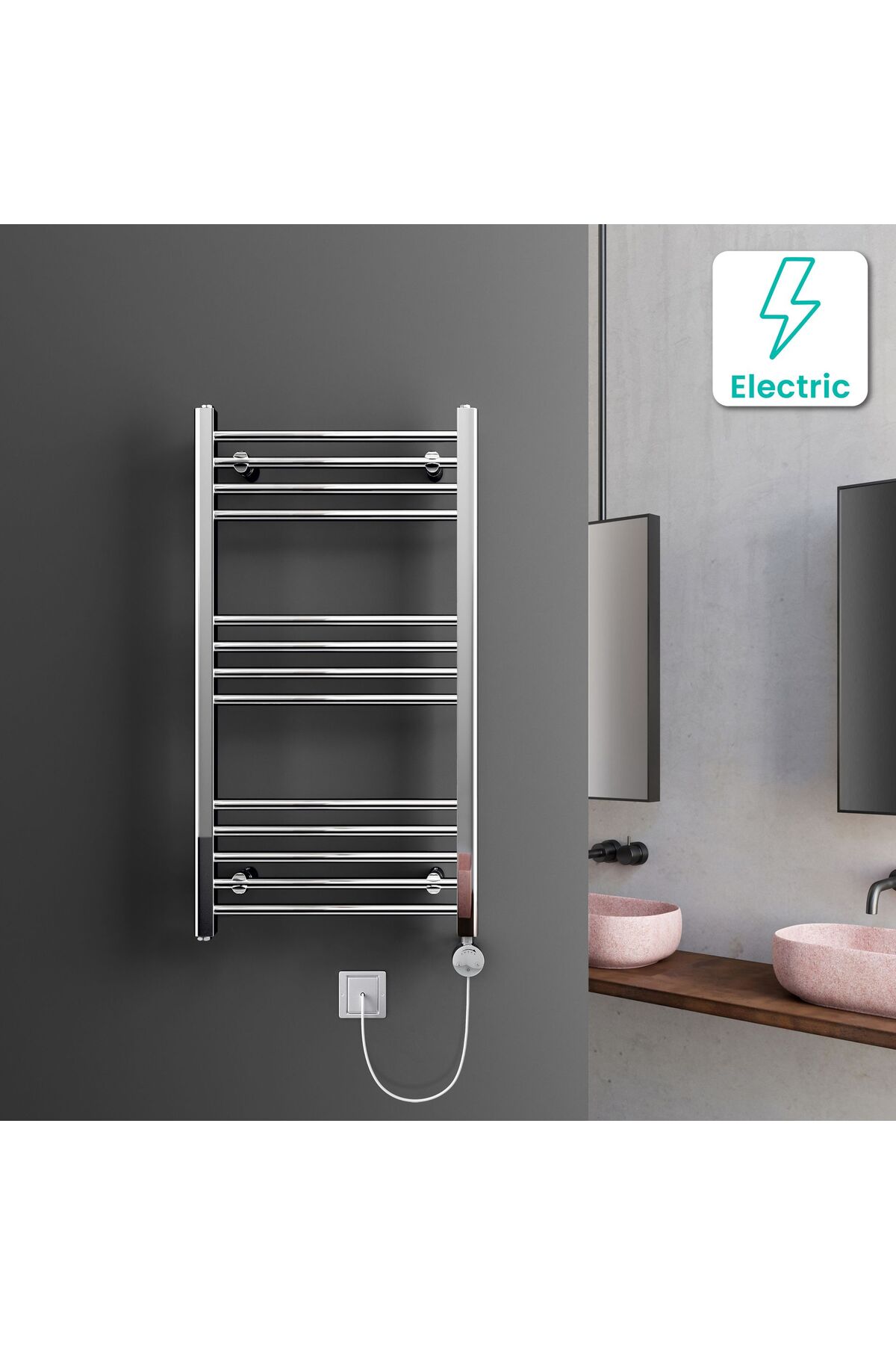 Akıllı Termostatlı Isıtıcı Krom Havlupan Alman Teknoloji 5 Yıl Garanti 400*800