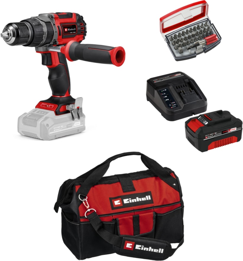 EİNHELL Tp-Cd 18/60 Li-I Bl Solo Darbeli Akülü Vidalama + 1 x 4 Ah Akü ve 32 Parça Bits Uç Seti (45/29 Kumaş Çanta)