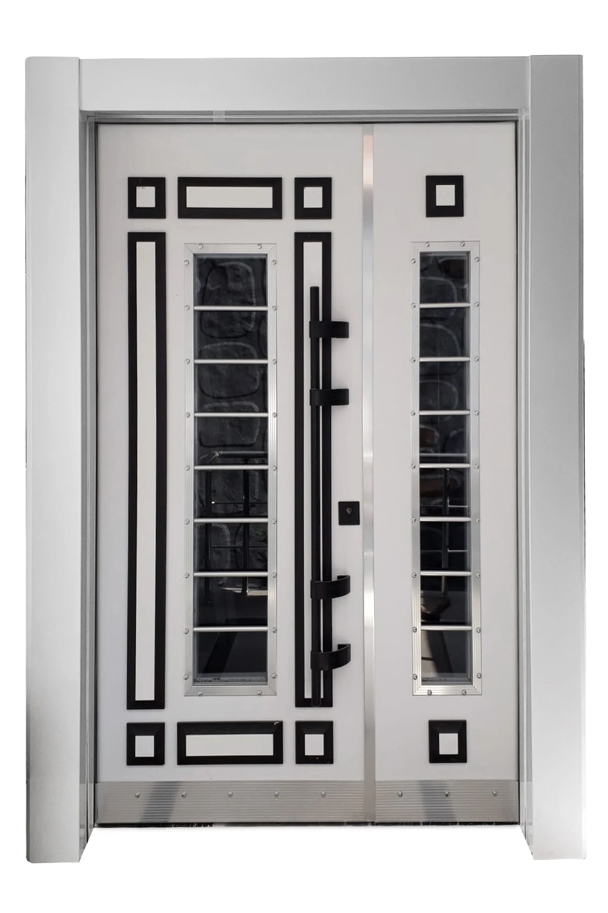 Beyaz Çelik Kapı Beyaz Renk Kabartmalı Model Daire Giriş Kapısı Sol Açılım