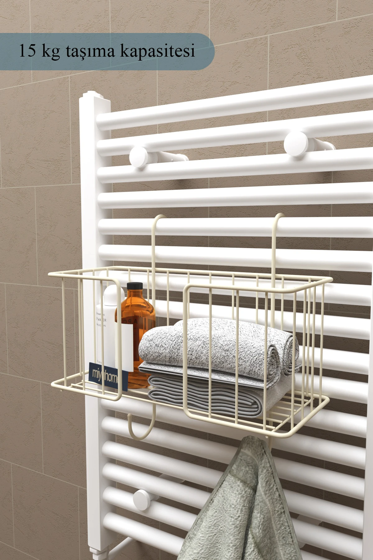 Asılabilir Havlupan Düzenleyici Havluluk Banyo Düzenleyici Havlu Kurutma Asılabilir Havlu Sepeti BEJ