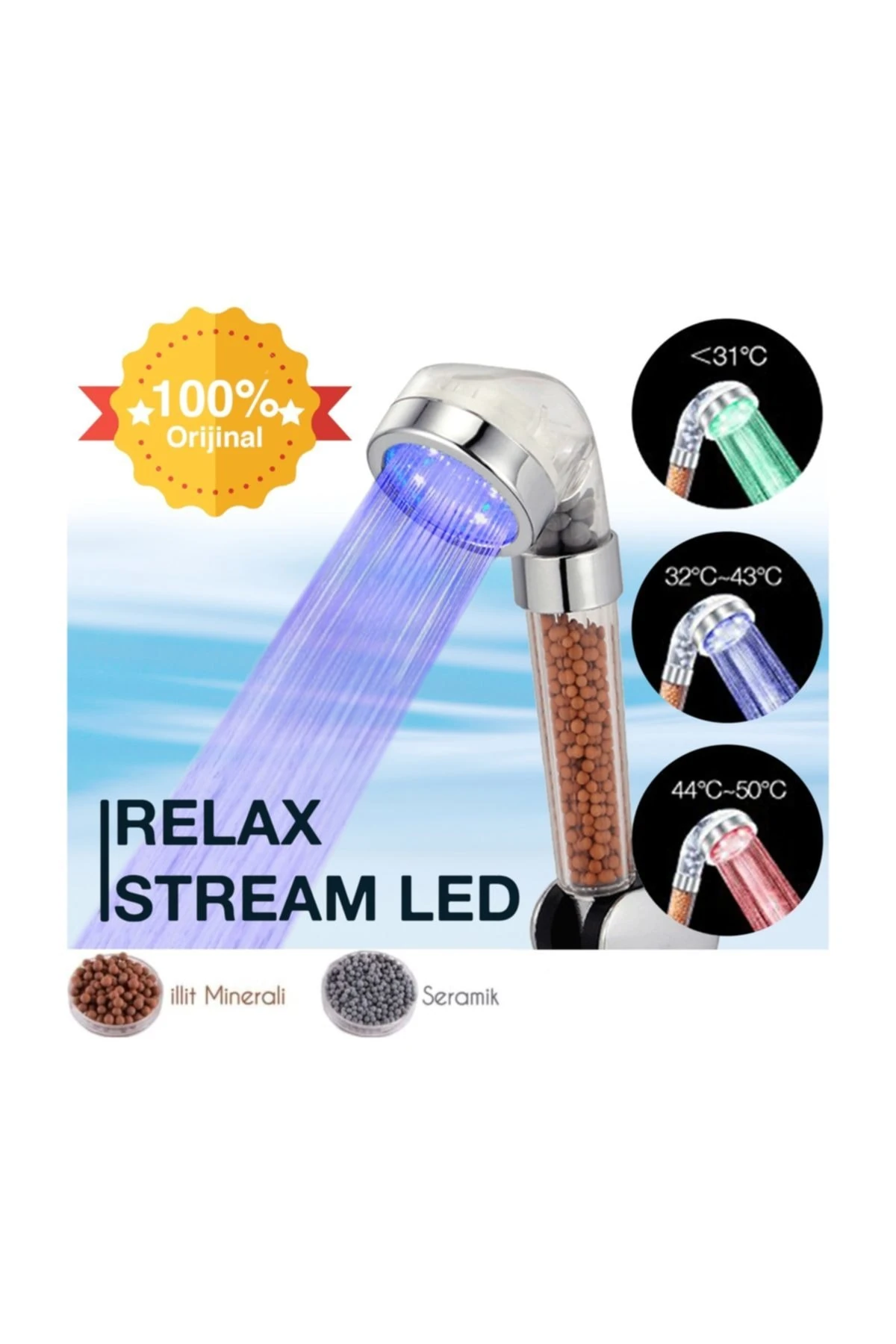 Stream Led Işıklı %50 Su Tasarruflu Duş Başlığı Kokulu Ve Arıtmalı Duş Başlığı - 3  Adet