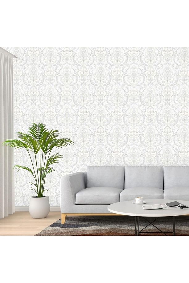 Tropicano Renkli Damask Desen Duvar Kağıdı 9901-1: Beyaz | Ce, Iso 9001, Iso 10002, Iso 14001
