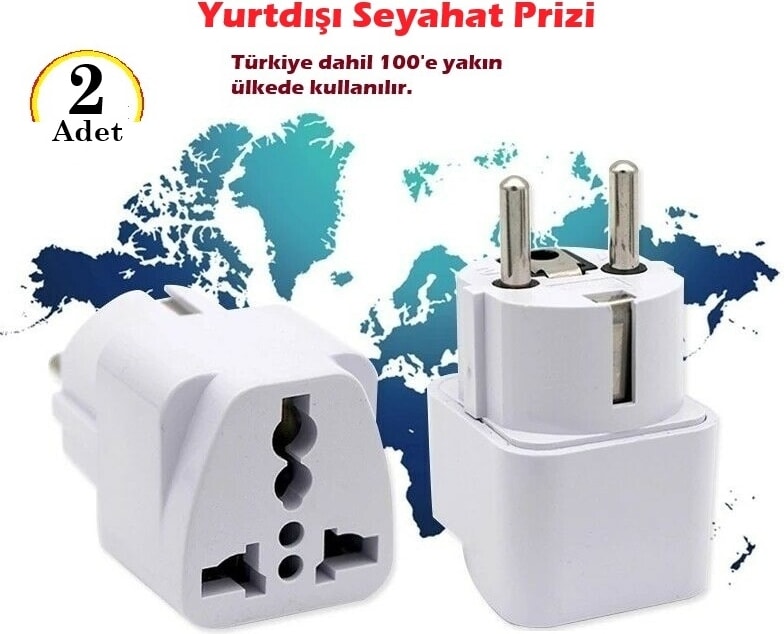 Universal Yurtdışı Seyahat Prizi Seyahat Adaptörü Prizi Çevirici Priz Dönüştürücü (2 Adet)