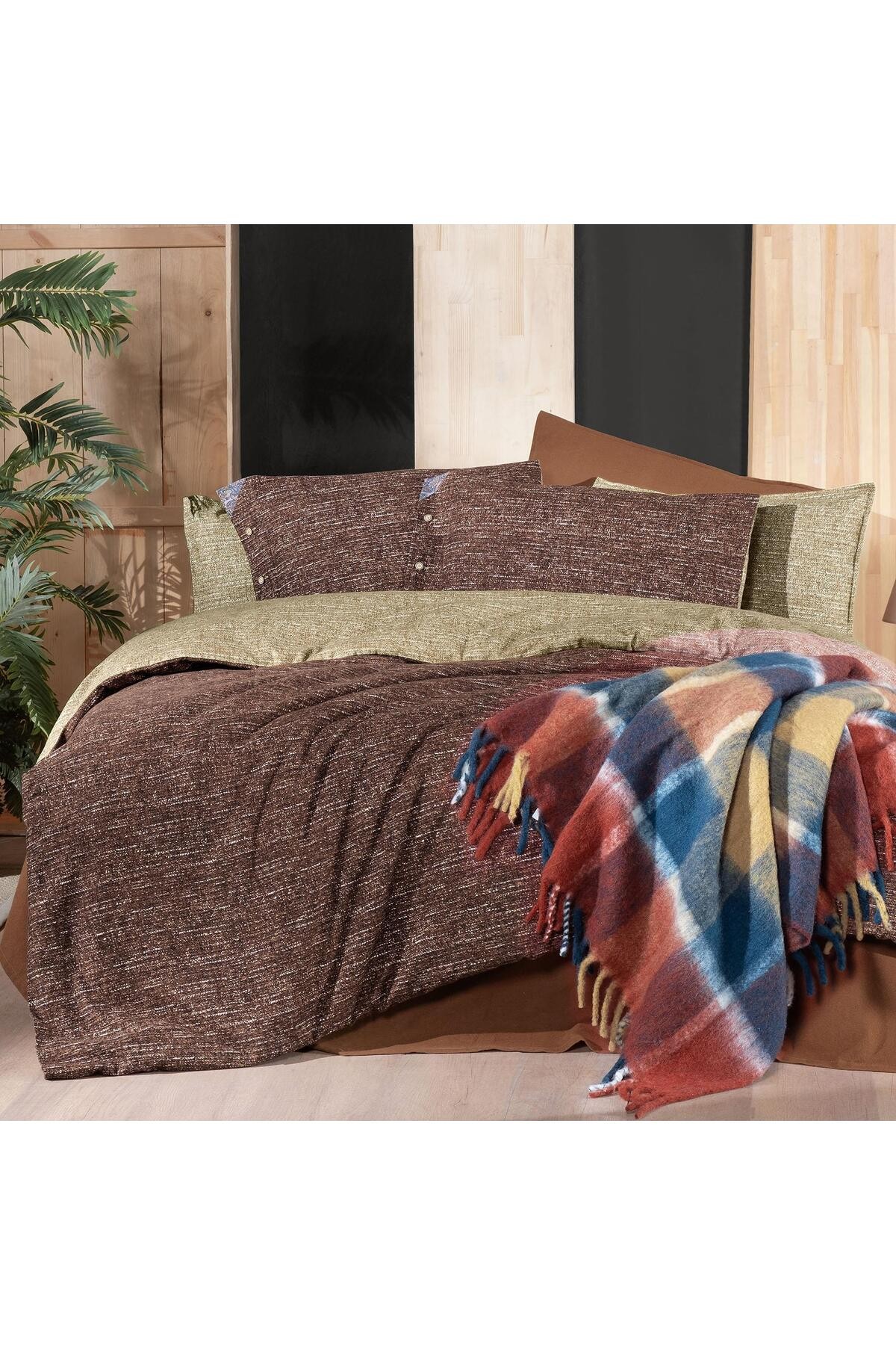 Glamis Tek Kişilik %100 Pamuk Flanel (Pazen) Nevresim Takımı Taba