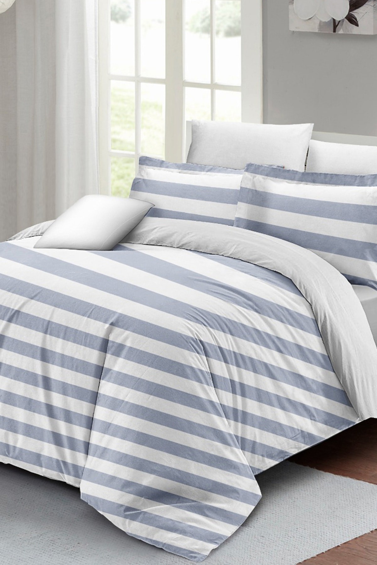 Soft Strip Luxury Çift Kişilik Pamuk Saten Nevresim Takımı