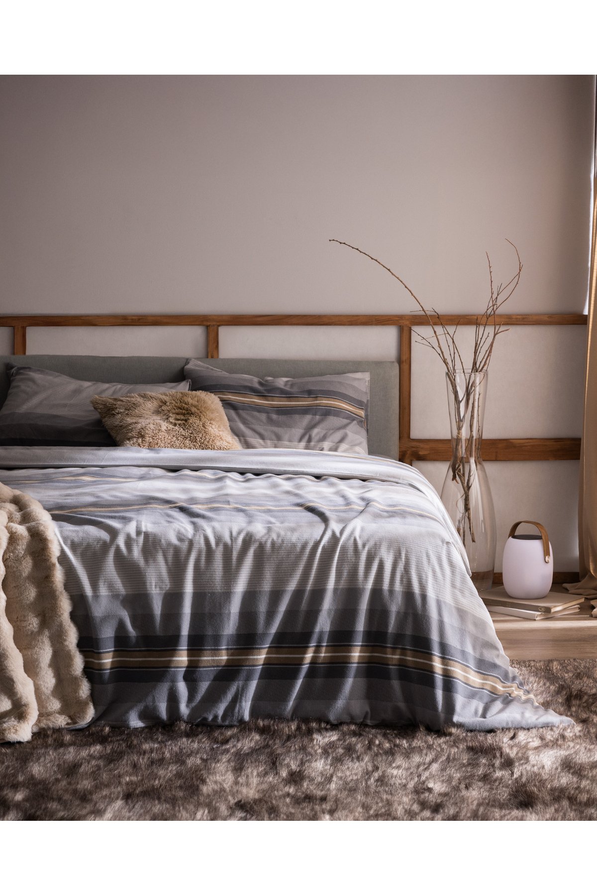 Destry King Size %100 Pamuk Flanel Nevresim Takımı - Gri