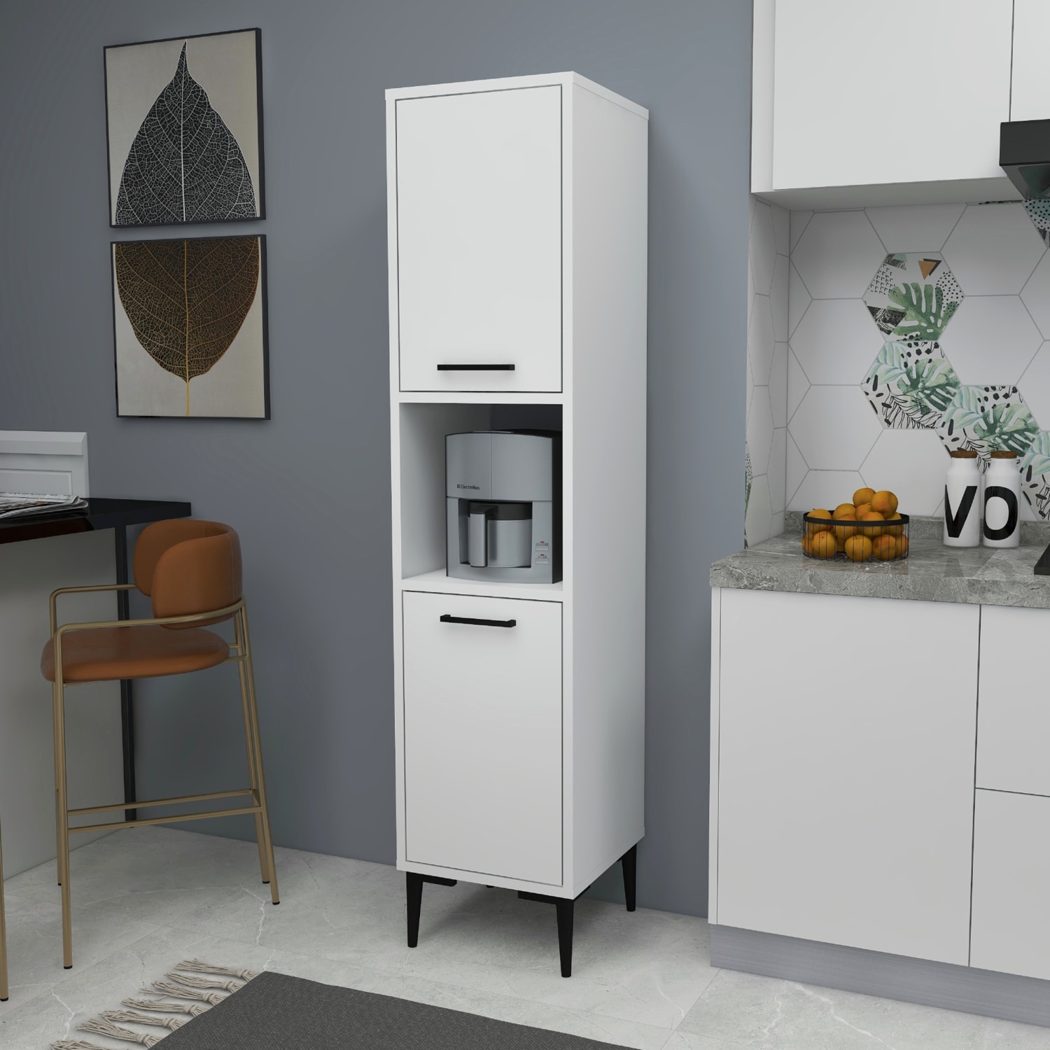 Daminol 5 Raflı 2 Kapaklı Çok Amaçlı Mutfak Dolabı, Beyaz - Daminol
