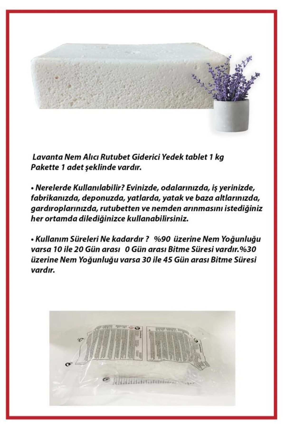 Dikdörtgen Yedek Tablet - Nem Alıcı - Lavanta - 1 Kilogram