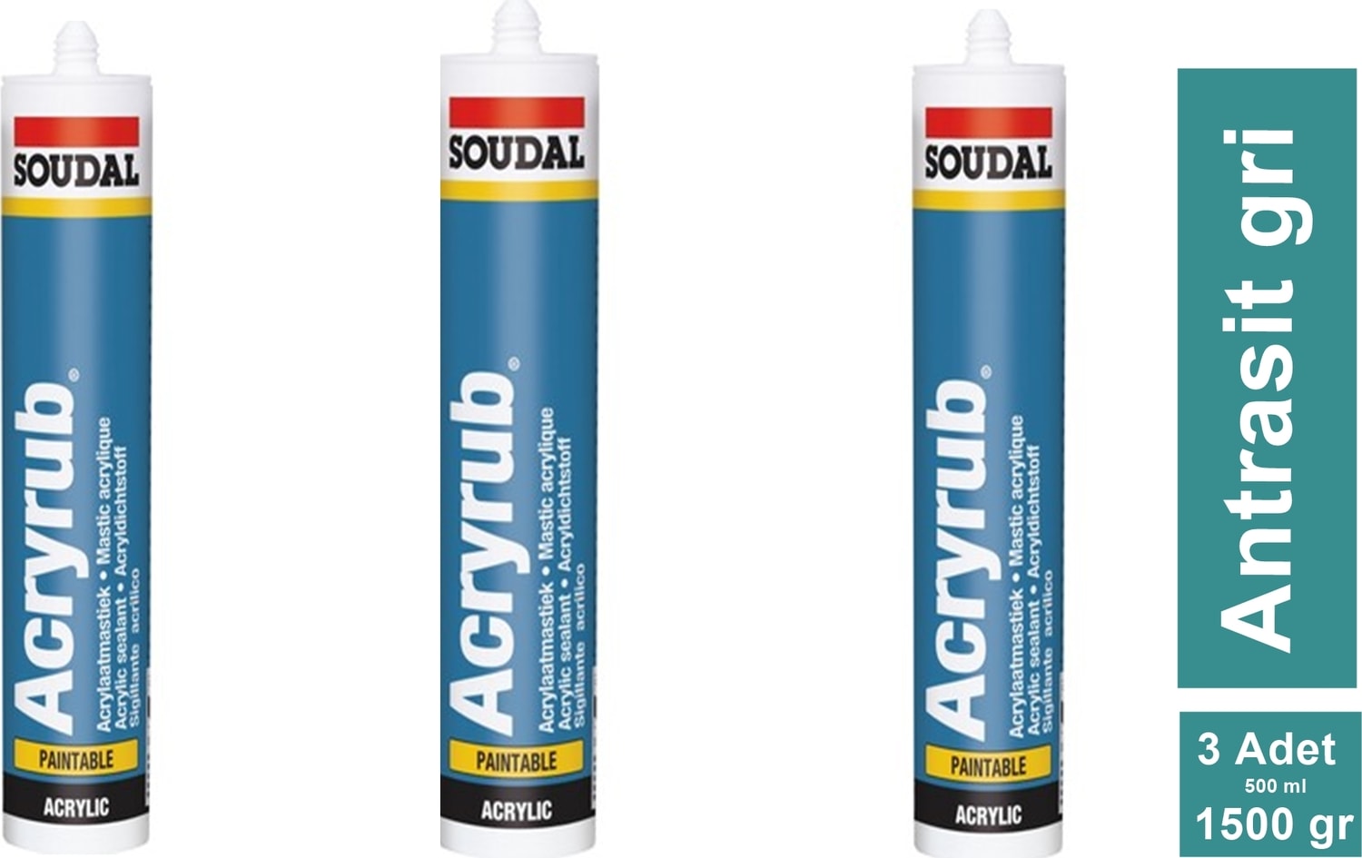Acryrub Silikonize Akrilik Mastik 310 ml Antrasit Gri X3