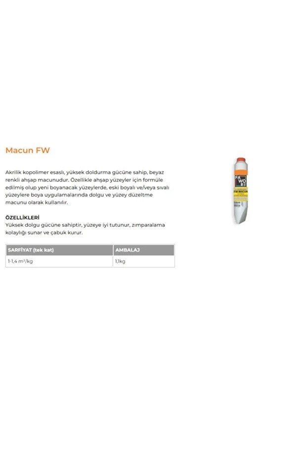 Fw Macun / Iç - Dış Cephe Ahşap Macun 1,10 Kg