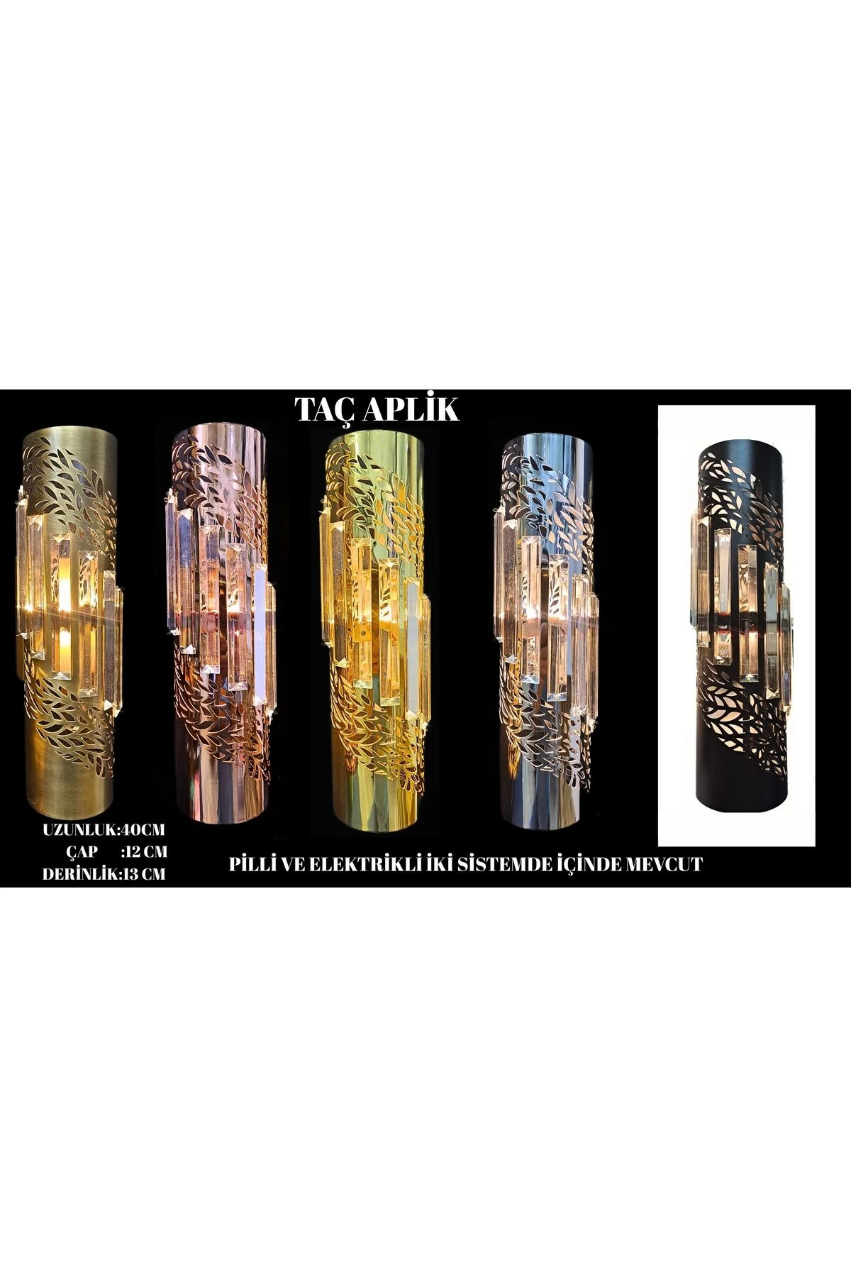 Taç Aplik Rose, Pilli Aplik, Anahtarlı, Pilli Elektrikli Ledli Duvar Aplik, Gece Lambası