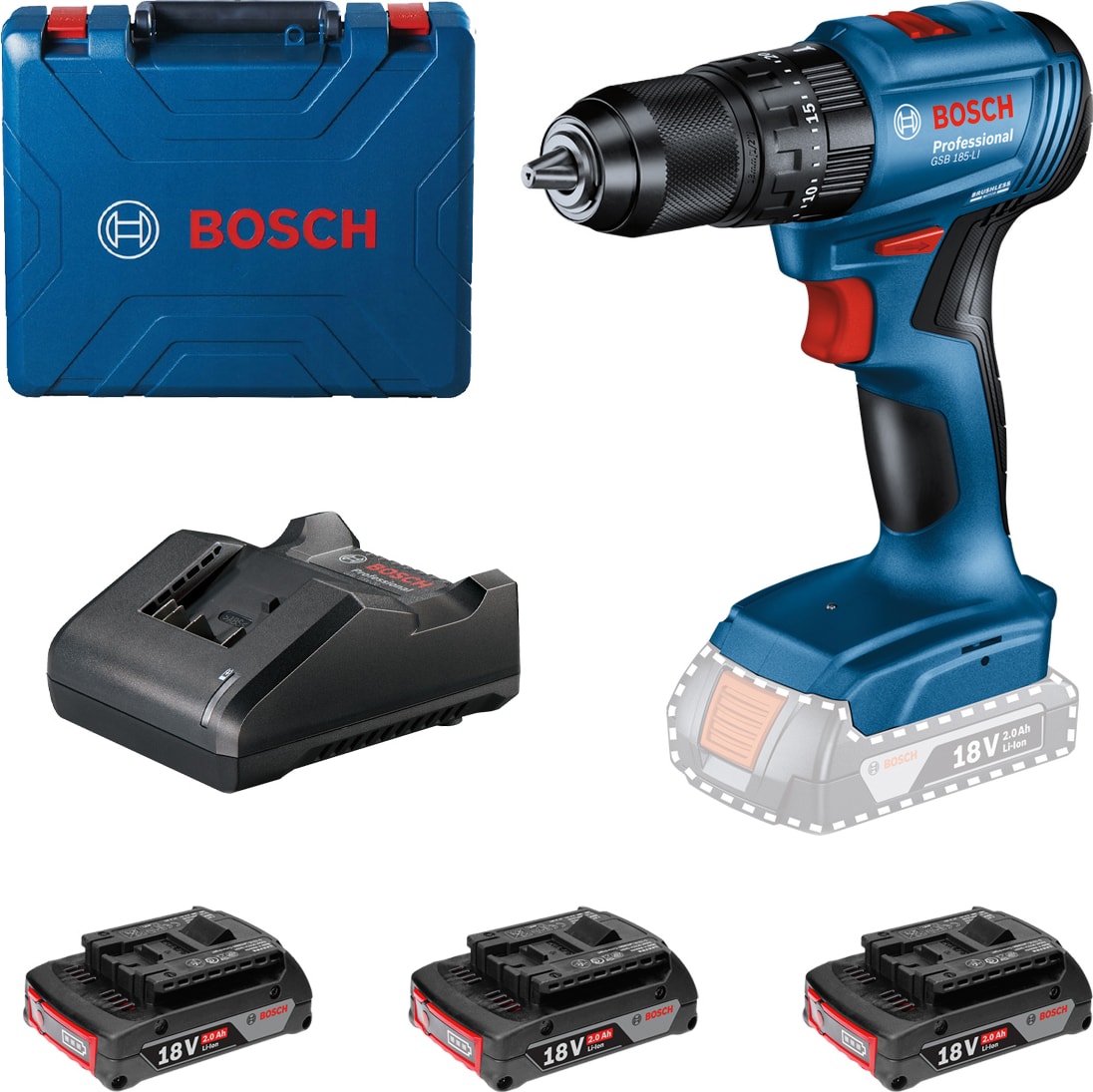 BOSCH Gsb 185-LI Professional 18 Volt 3x2.0 Ah Darbeli Delme/vidalama Makinesi