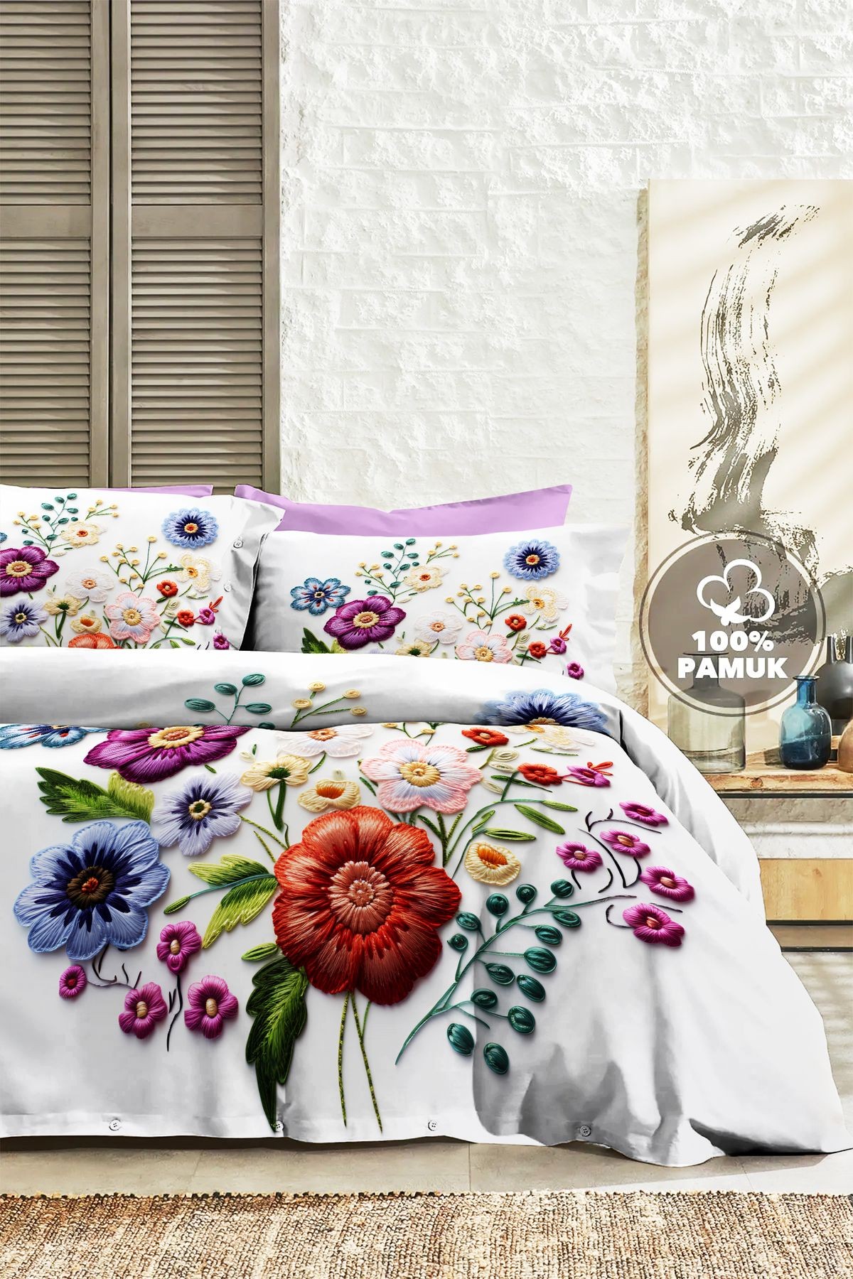 %100 PAMUK Ranforce Çeyizlik Luxury 5D Dijital Çift Kişilik Nevresim Takımı Orkide