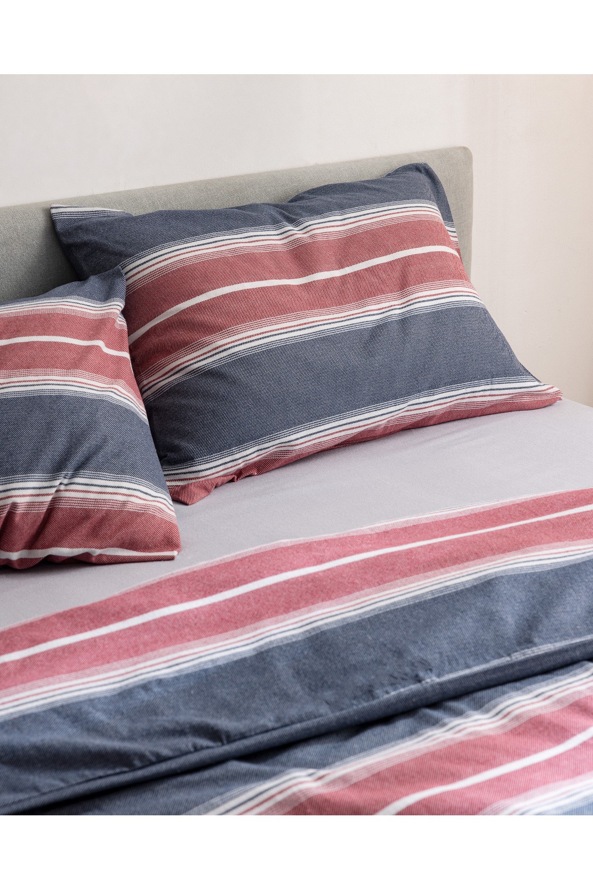 Edgard King Size %100 Pamuk Flanel Nevresim Takımı - Kırmızı/Lacivert