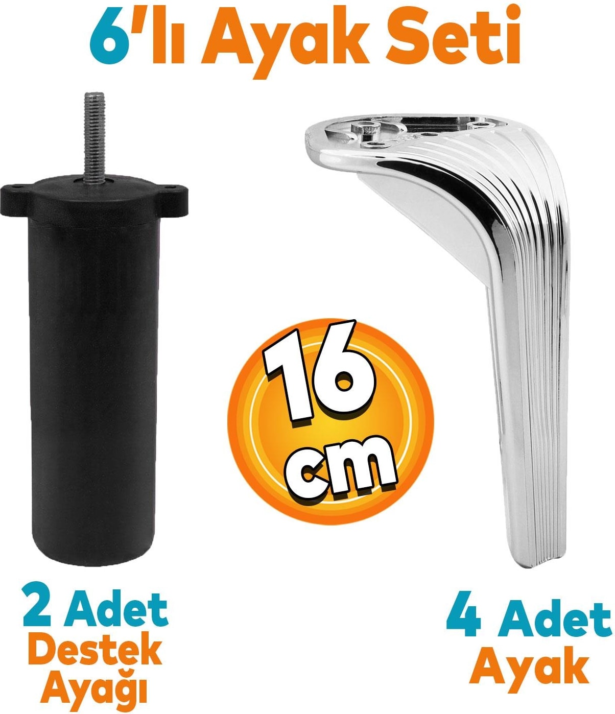 Lotus 6'lı Set Mobilya Tv Ünitesi Çekyat Koltuk Kanepe Destek Ayağı 16 Cm Krom Ayakları M8 Civatalı