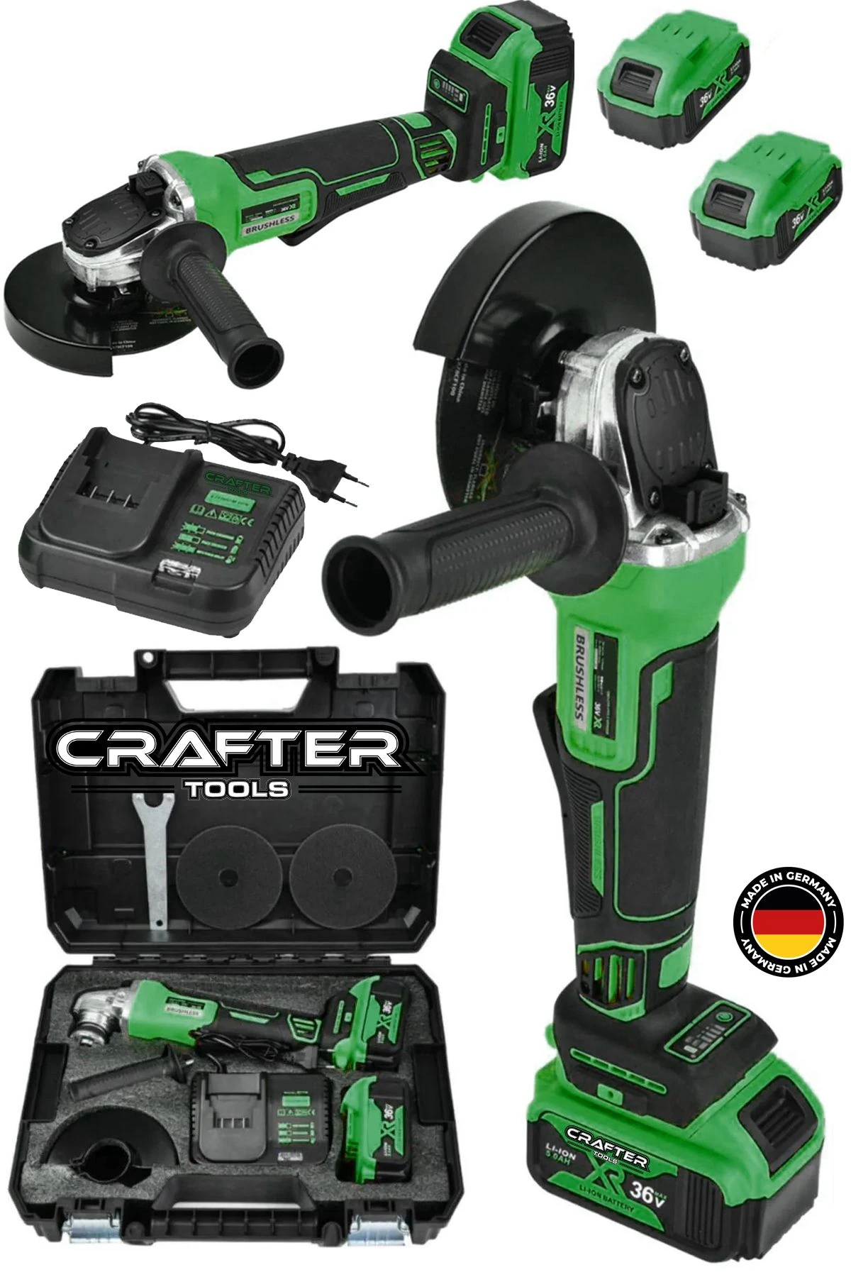 Germany 36V 5Ah Profesyonel Kömürsüz Motor 125 MM Avuç İçi Şarjlı Taşlama Şarjlı Spiral