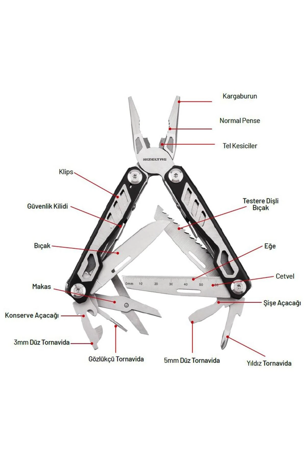 Multi Tool 15 Fonksiyonlu Çok Amaçlı El Aleti 155 mm