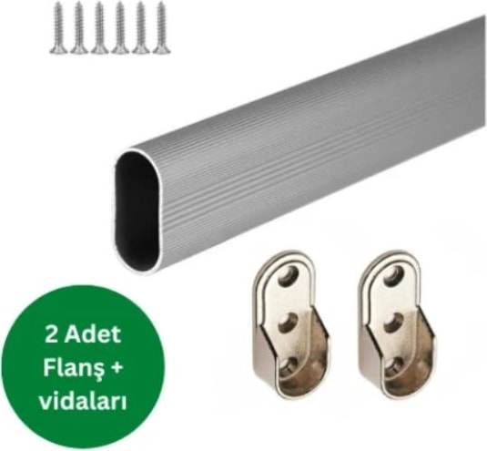 Glrshop Alüminyum Dolap Içi Askı Borusu+2 Adet Flanş+Vidaları