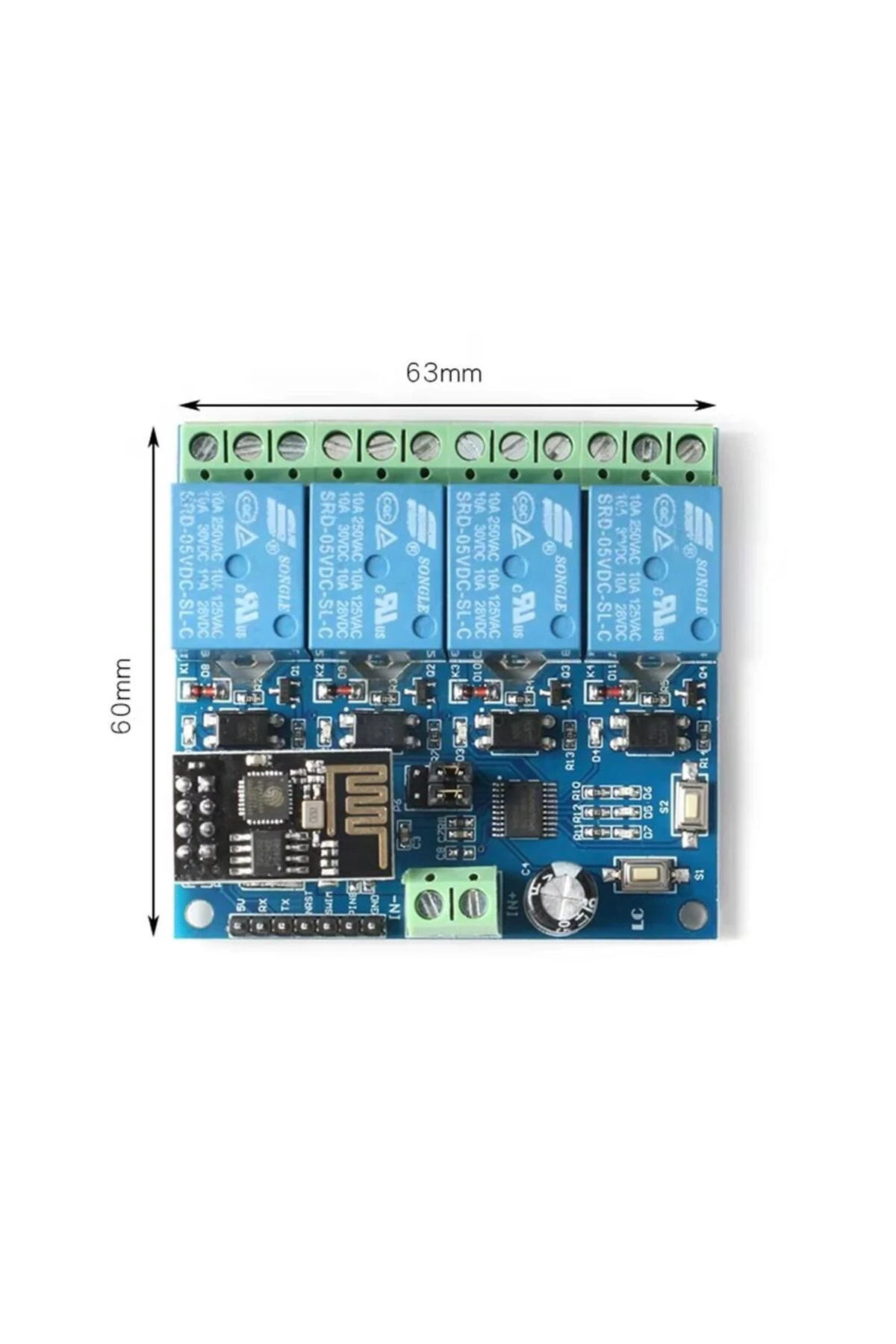 ESP8266 ESP-01 12V 4 Kanallı WiFi Röle Modülü - Akıllı Ev Uzaktan Kontrol Anahtarı