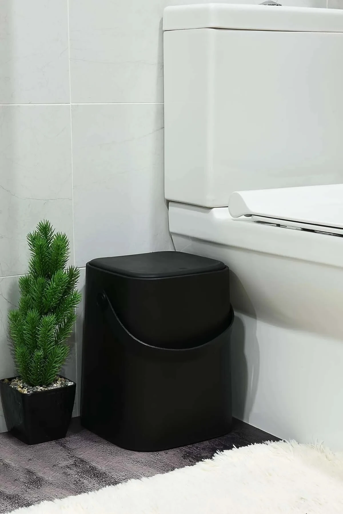 Yeni Nesil Akıllı Kapak Deri Kulplu Tezgah Üstü Mutfak Çöp Kovası 8 Litre Siyah