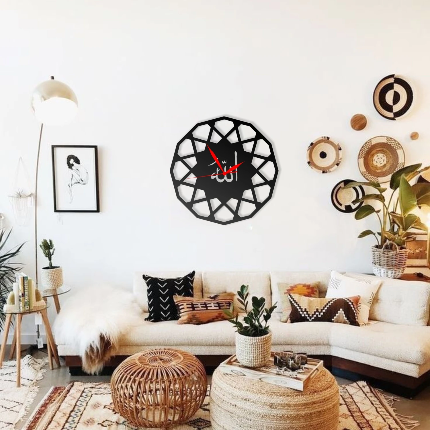 Duvar Saati Dekoratif Dini Islami Allah Lafzı Tasarımlı Ev ve Ofis Dekoratif Metal Duvar Saati