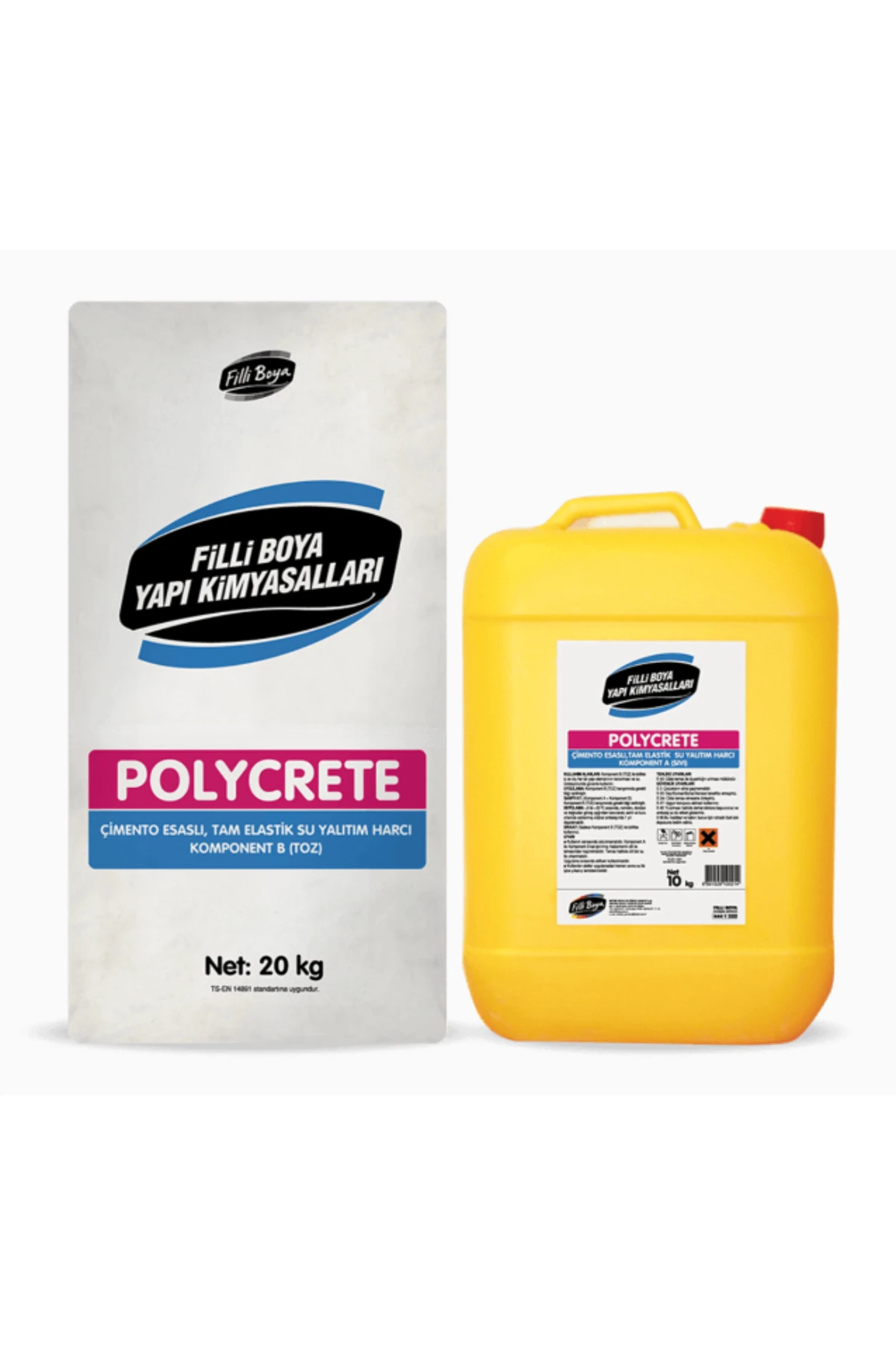 Filli Polycrete Tam Elastik Su Yalıtım Malzemesi Takım 20 Kg Toz 10 Kg Sıvı