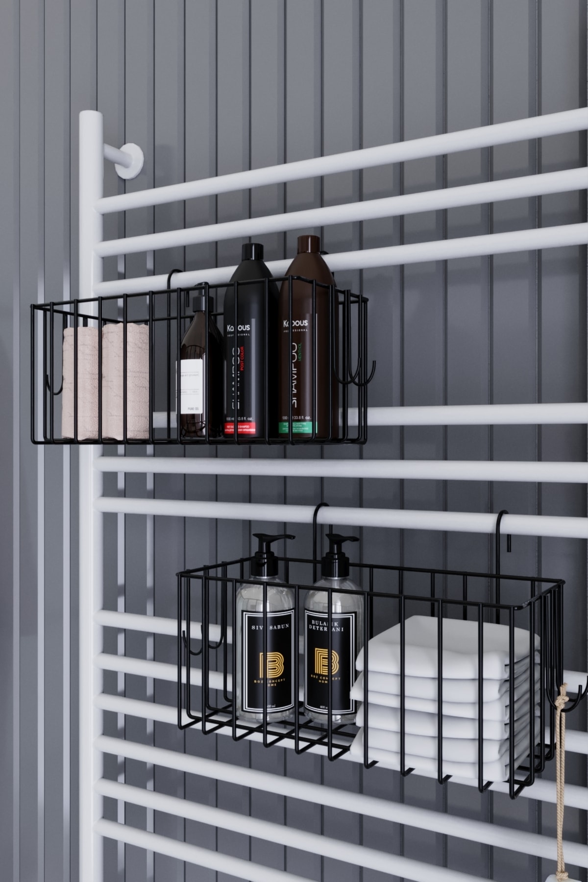 2 ADET SİYAH KANCALI HAVLU KURUTMALI HAVLUPAN BANYO DÜZENLEYİCİ KOZMETİK DÜZENLEYİCİ SEPET