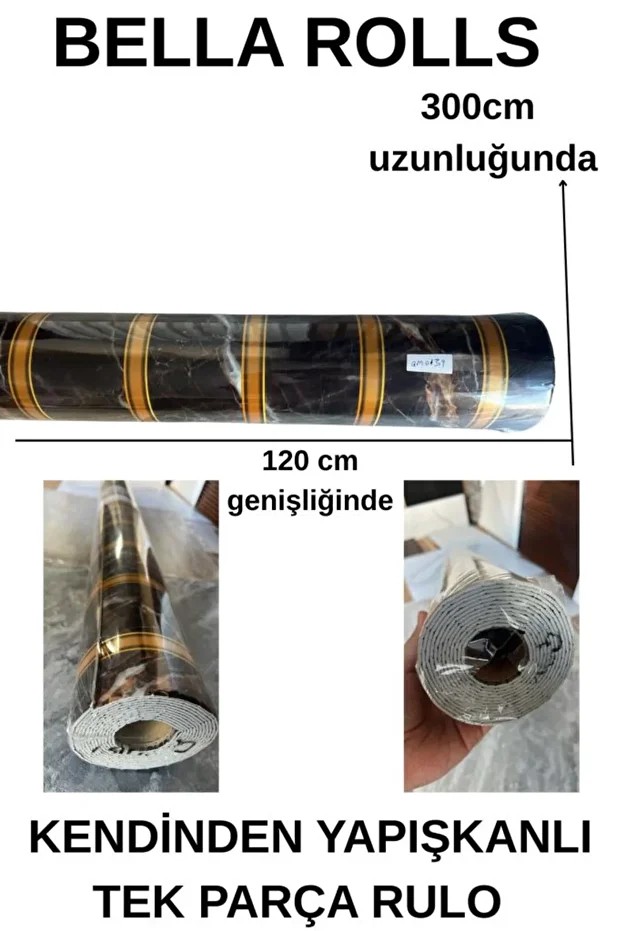 120cmx300cm Tek Parça Yapışkanlı Rulo Gold Mermer Desenli Parlak Duvar Paneli Kağıdı Florya QM0139