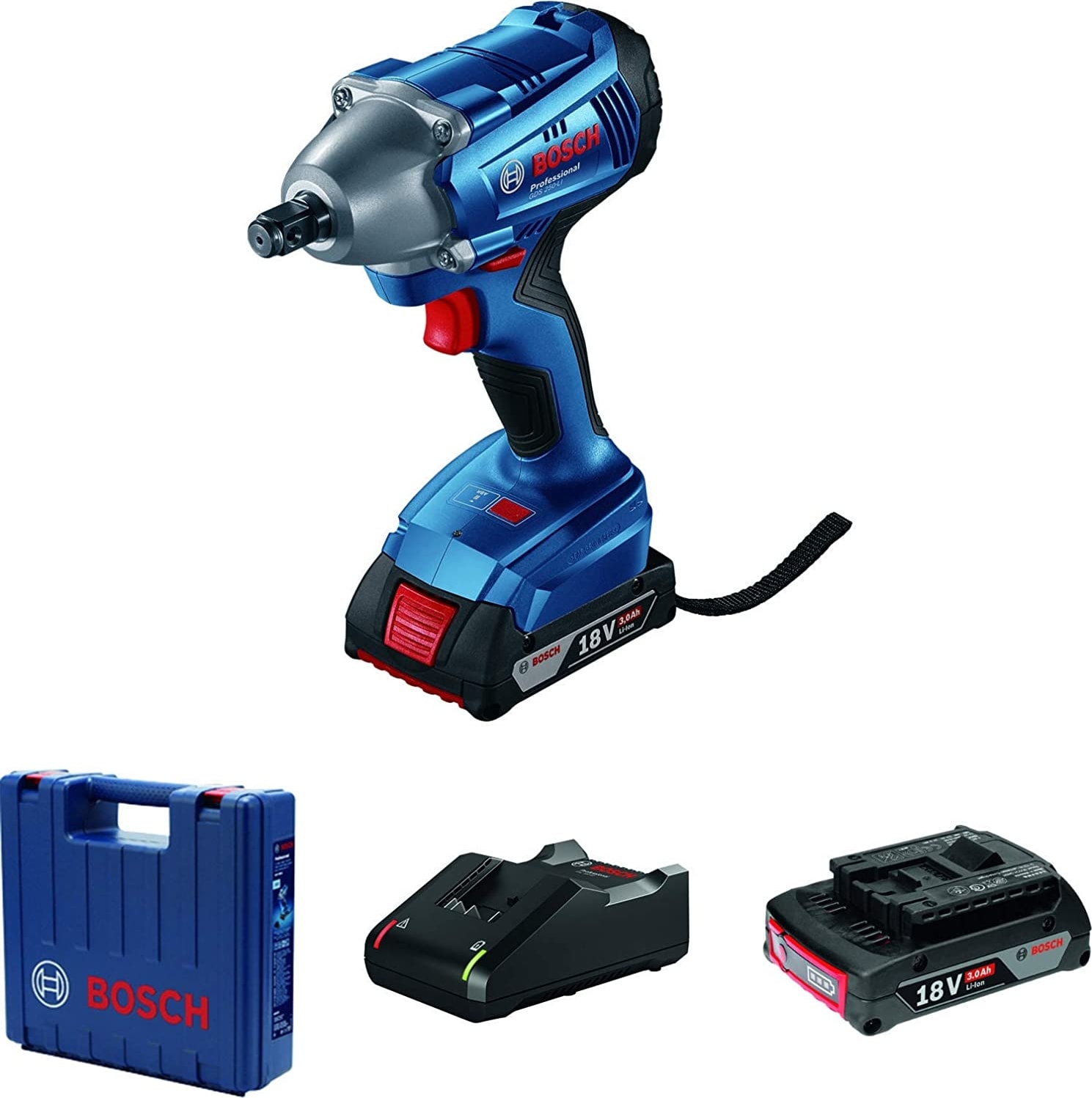 Professional Gds 250-LI Akülü Darbeli Somun Sıkma (18 Volt, 2 x 3,0 Ah Akü, Şarj Cihazı, Plastik Çanta, 250 Nm Maks. Tork, 1/2" Kare Uç Girişi)