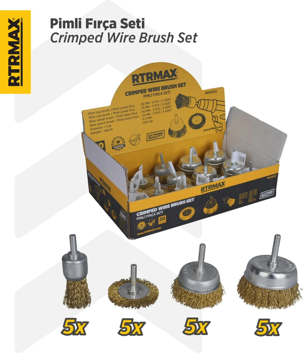 RH24112 Pimli Fırça Seti 20 Parça (Çanak Fırça: 50mm ve 75mm/Daire Fırça: 50mm/Kalem Fırça: 25mm)