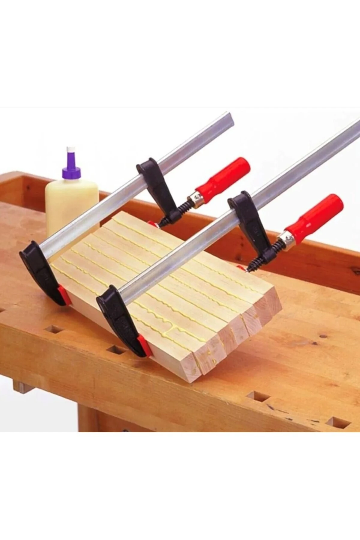 2 Adet Ahşap Saplı F Tipi Mobilyacı Marangoz Işkencesi 50x250 mm