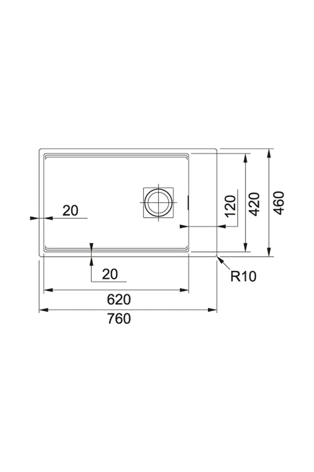 Granit Eviye KNG 110-62 Tezgah Altı Tek Göz Nero
