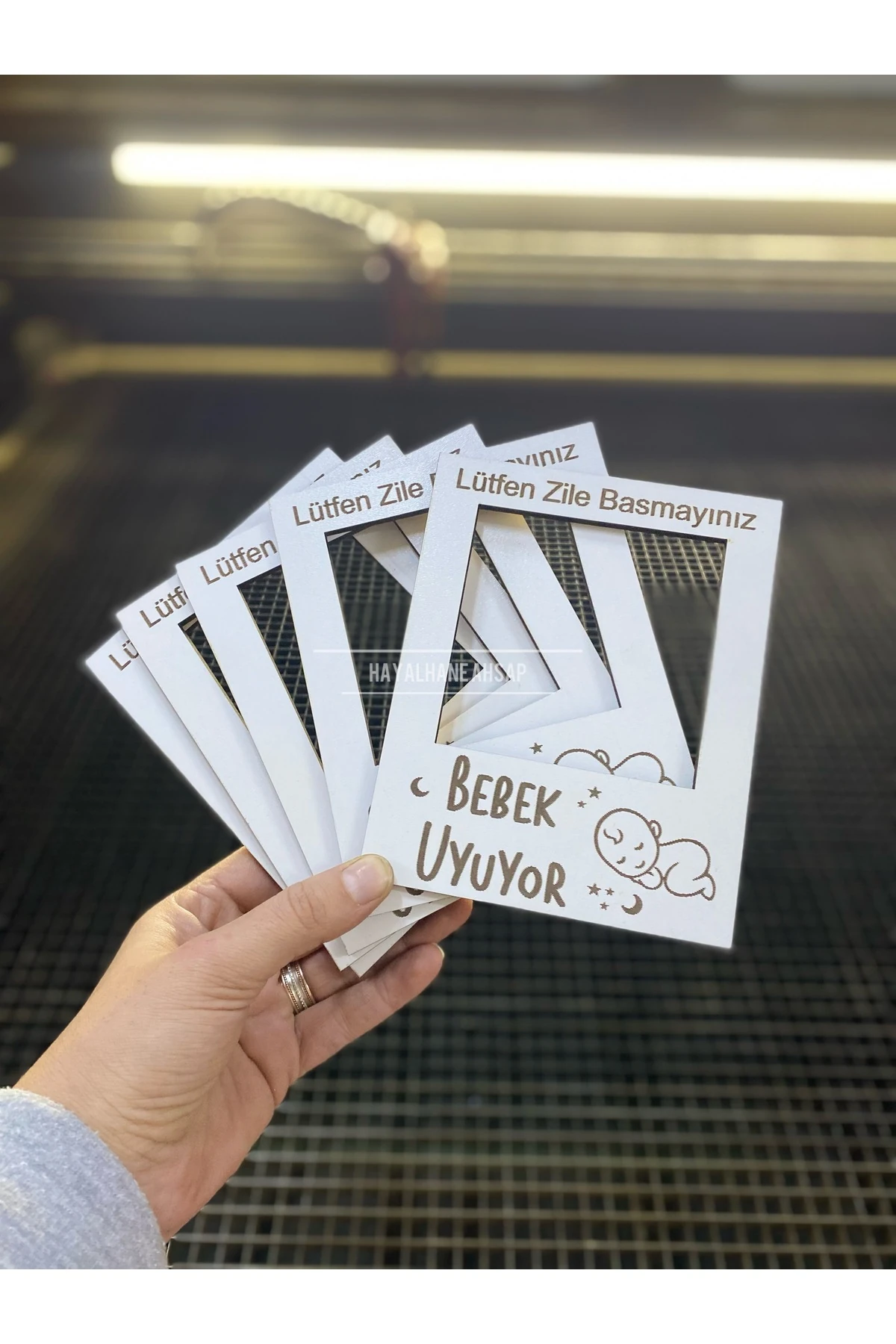 Bebek Uyuyor Lütfen Zile Basmayın Ahşap Kapı Zili Priz Süsü