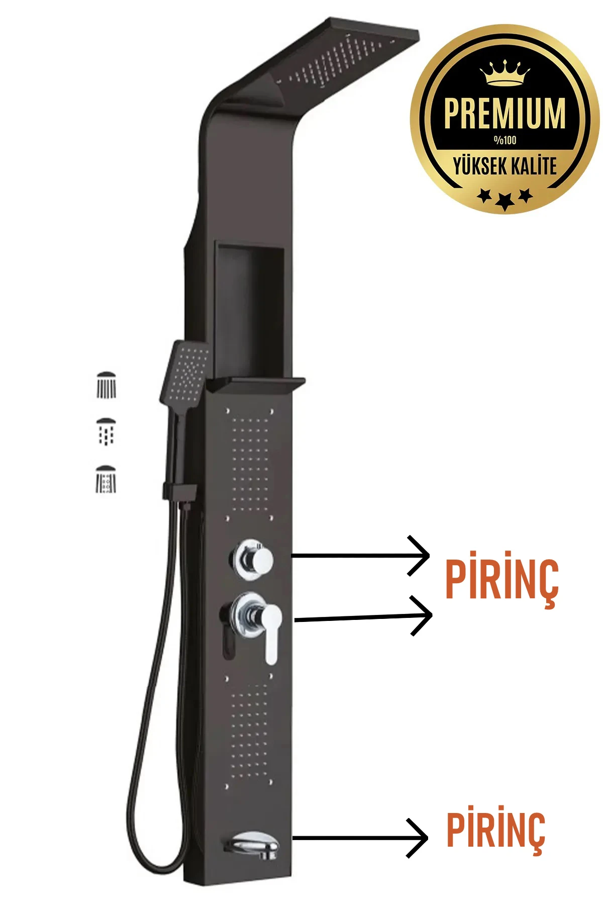 Paslanmaz Çelik Siyah Duş Paneli, Robot Duş, Duş, Duş Fiskiyesi, Masajlı Duş Seti