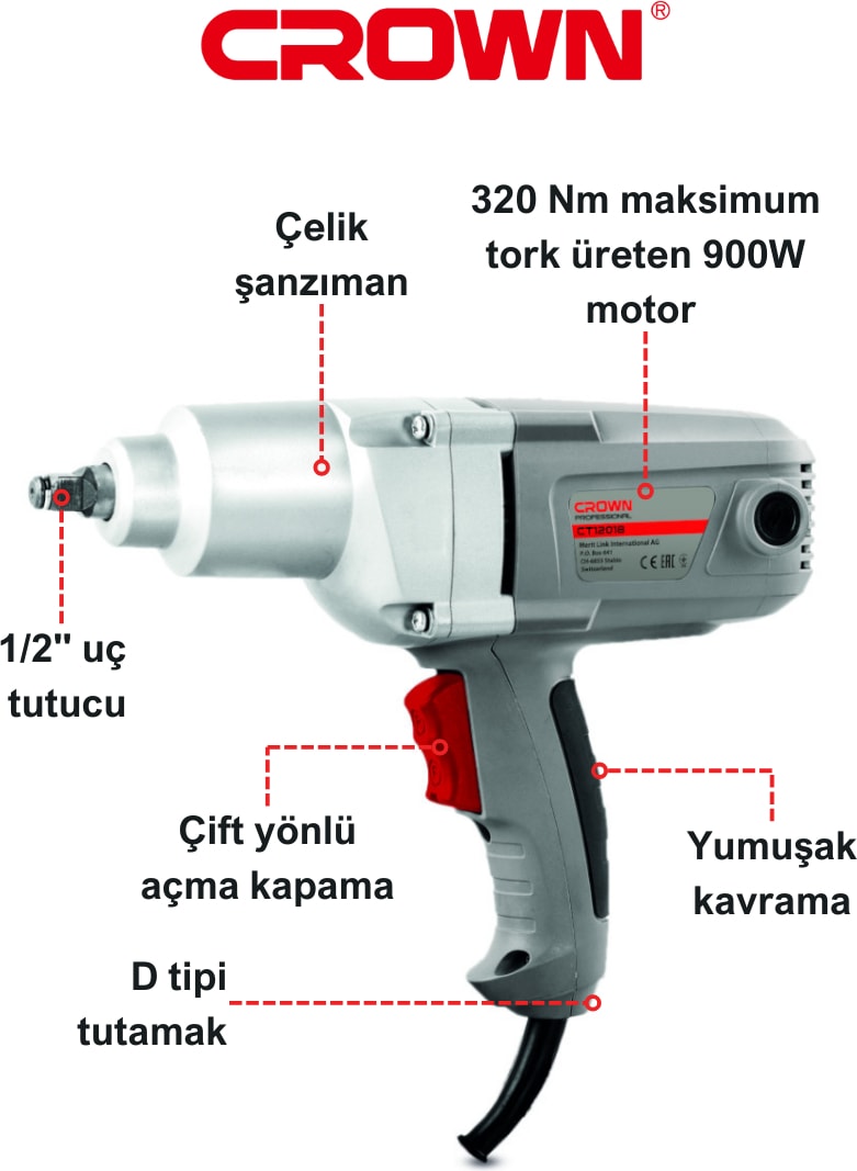 Somun Sıkma Makinesi 900W 1/2" CT12018 | Somun Bijon Sökme Sıkma Makinası