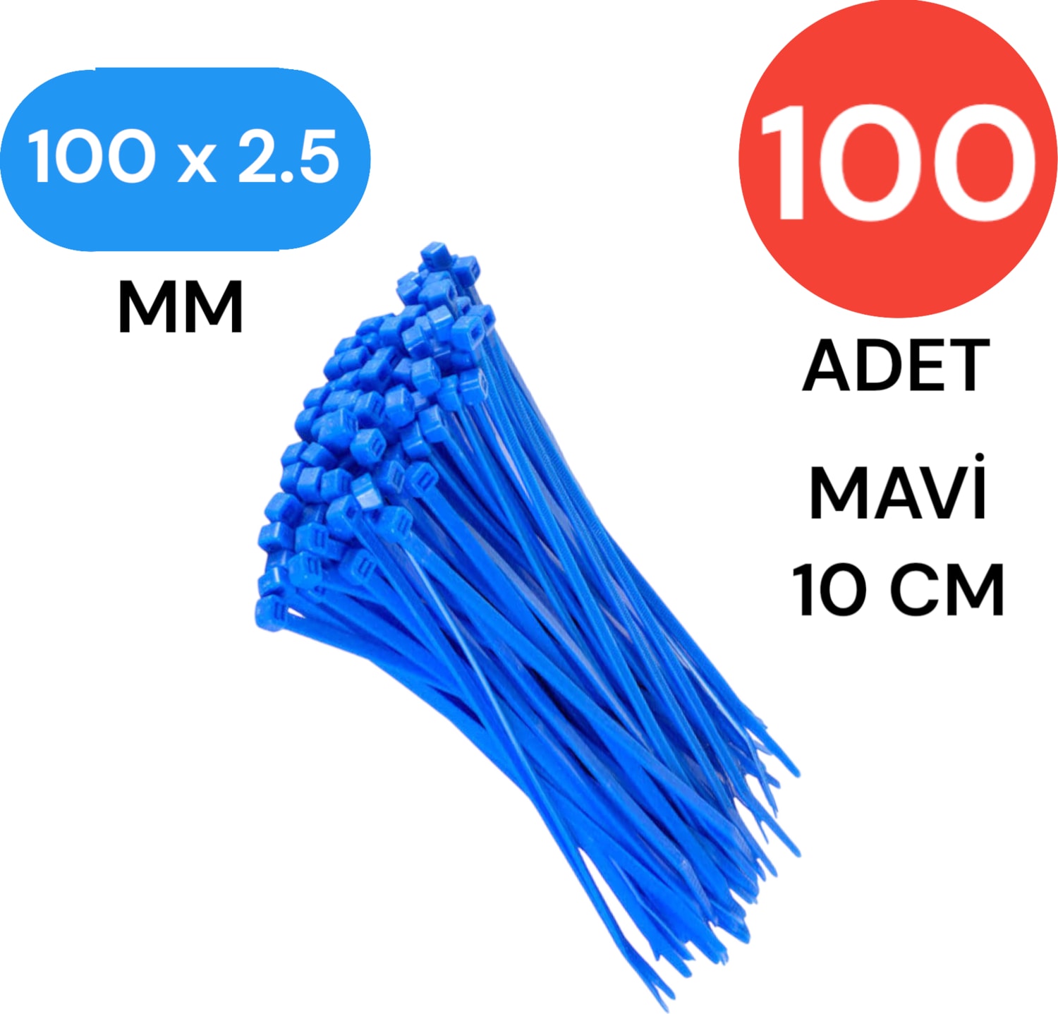 Plastik Kablo Bağı Klipsi Cırt Kelepçe 100 mm x 2.5 mm Mavi 100 Adet