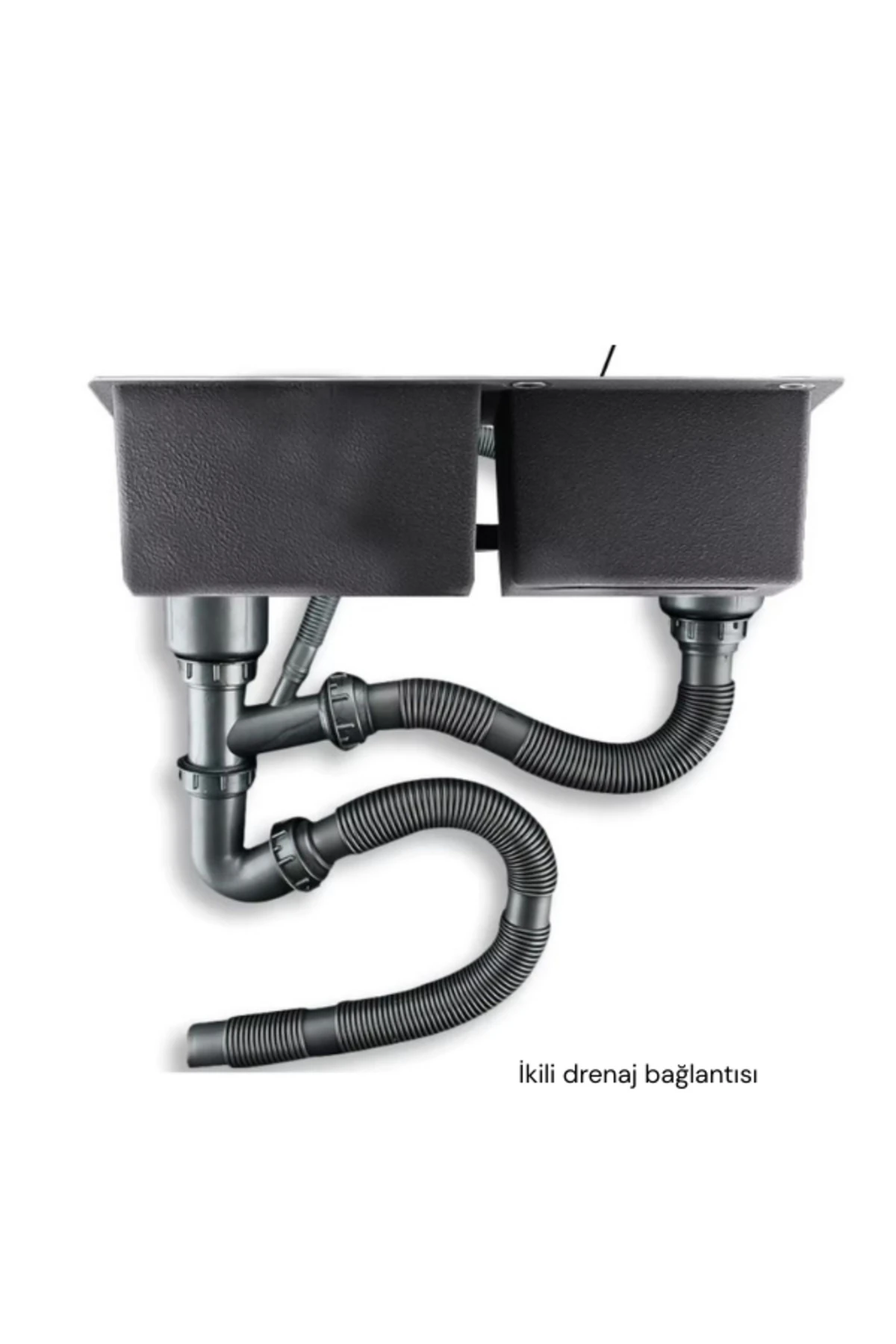 Multitop Çift Göz Paslanmaz Çelik Mutfak Evyesi Antrasit (SİYAH) Renk 76x45cm -2 Göz Eviye