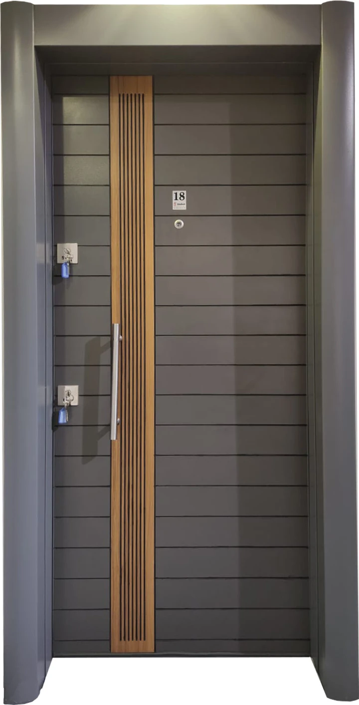 Antrasit Renk Statik Kasalı Desenli Düz Model Daire Kapısı, Çelik Kapı, Villa Kapısı