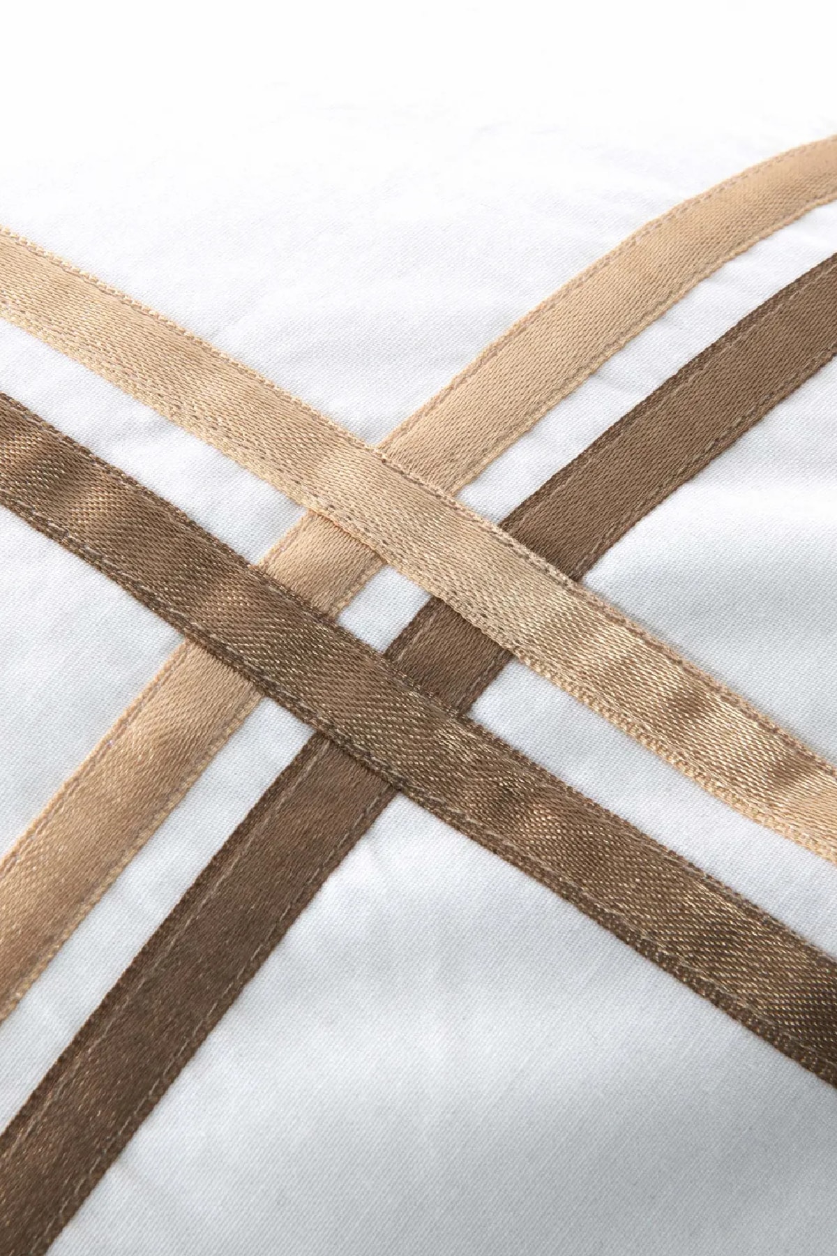 White Collection Valse Bej Saten Şeritli Percale Çift Kişilik Nevresim Takımı