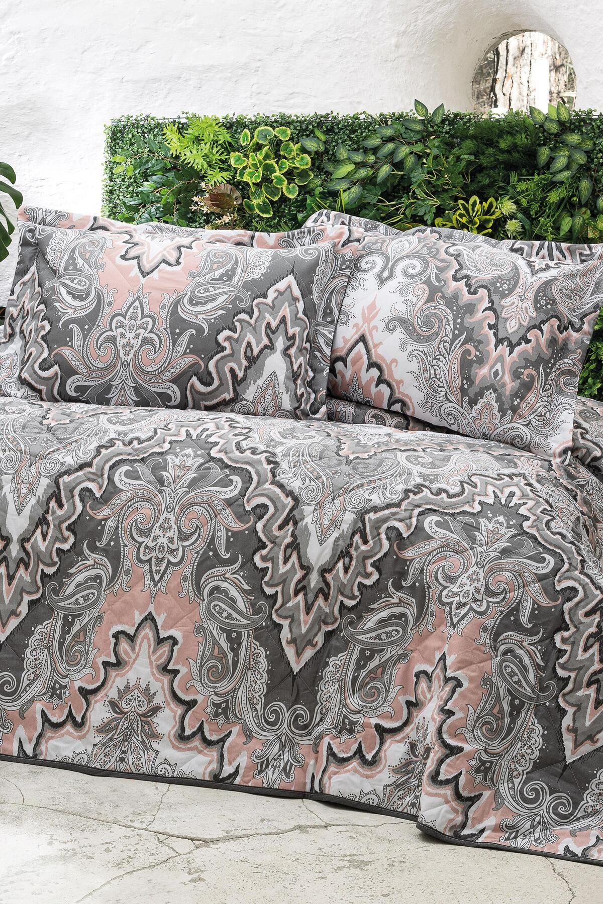Tegan Gris Çift Kişilik Luxart Nevresim Takımı