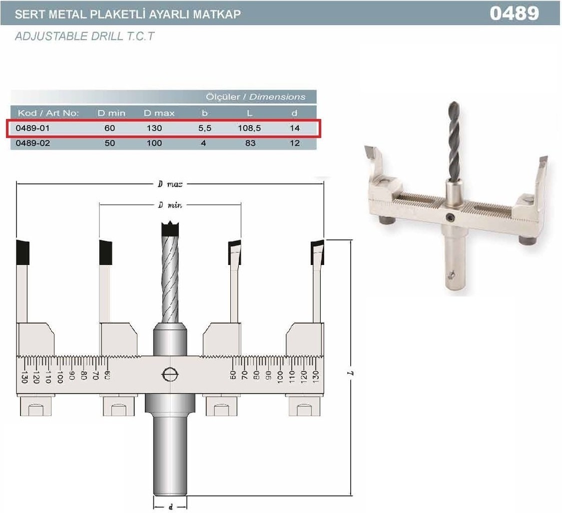 Ayarlı Buat Matkabı 60-130X 5.5X14 mm 489-01 14 mm