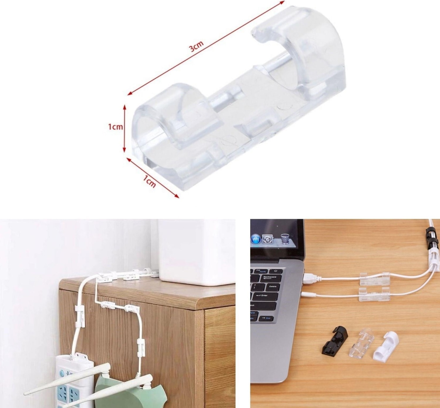 Yapışkanlı Mini 20LI Klips USB Pc Adaptör Kablo Tutucu Aparat Şeffaf
