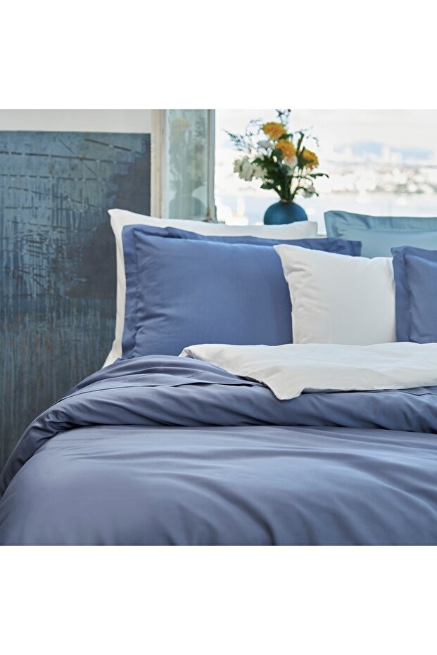 Mix&Match Pamuk Saten Çift Kişilik Nevresim Kılıfı İndigo
