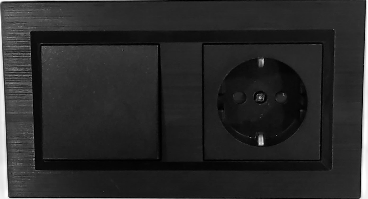 Quantum Siyah Anahtar+ÇOCUK KORUMALI Topraklı Priz 2'li Set (ovivo)