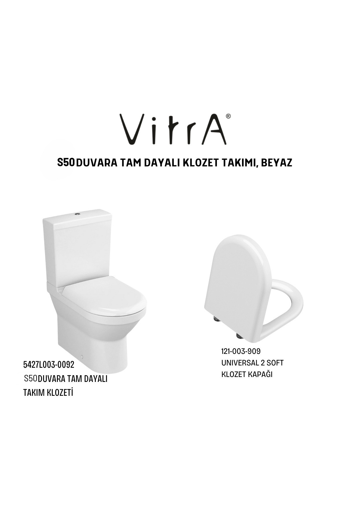 S50 Rim-Ex Duvara Sıfır Klozet 5427L003,Vitra Yavaş Kapak 121-003-909