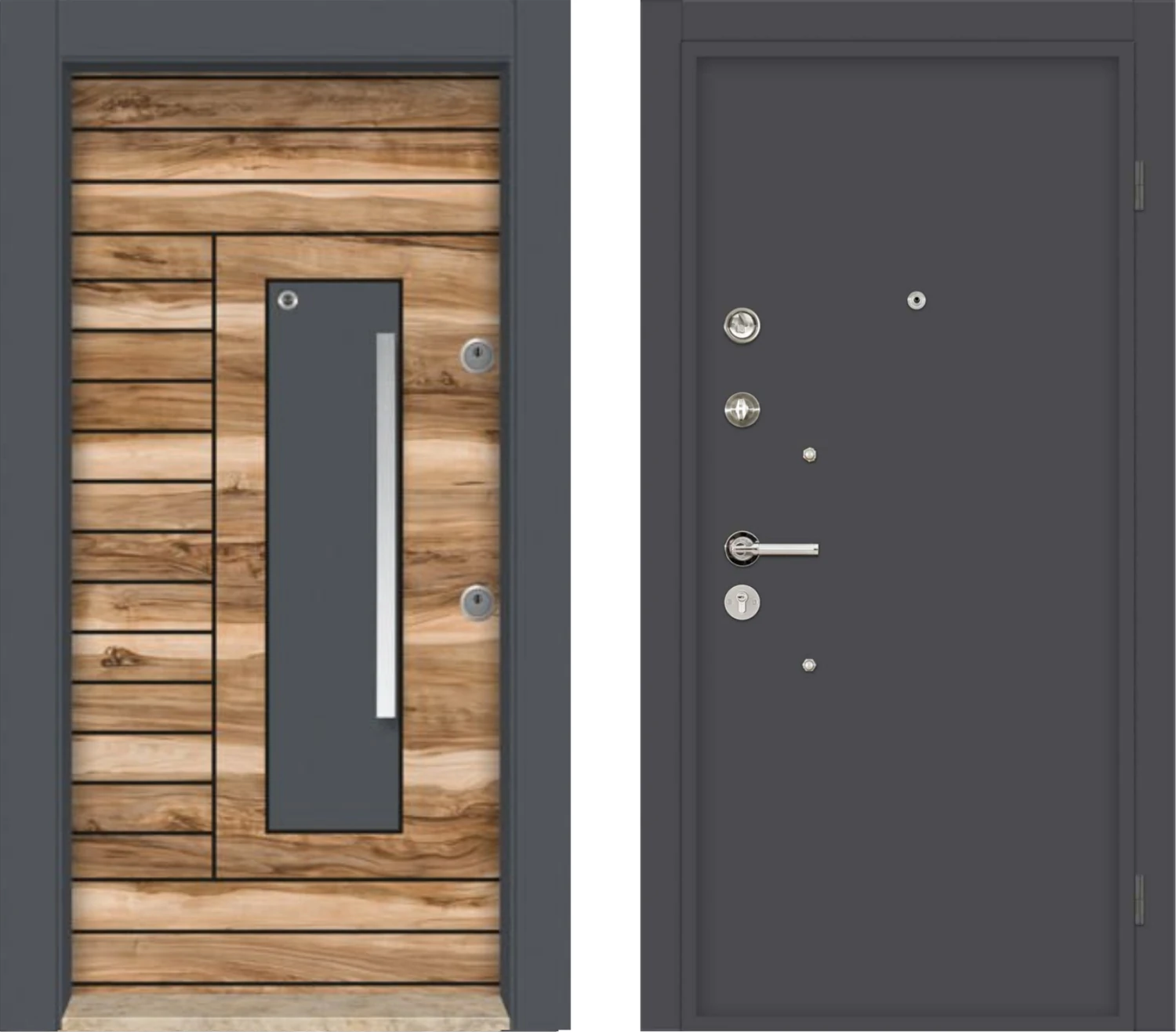 Laminoks Seri Çift Renk Çelik Kapı BY-1608 Sol Açılım