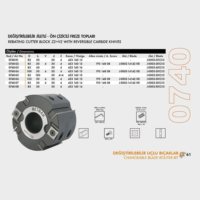 Değiştirilebilir Jiletli Freze Topları 85X50X30 D=30 Z=4
